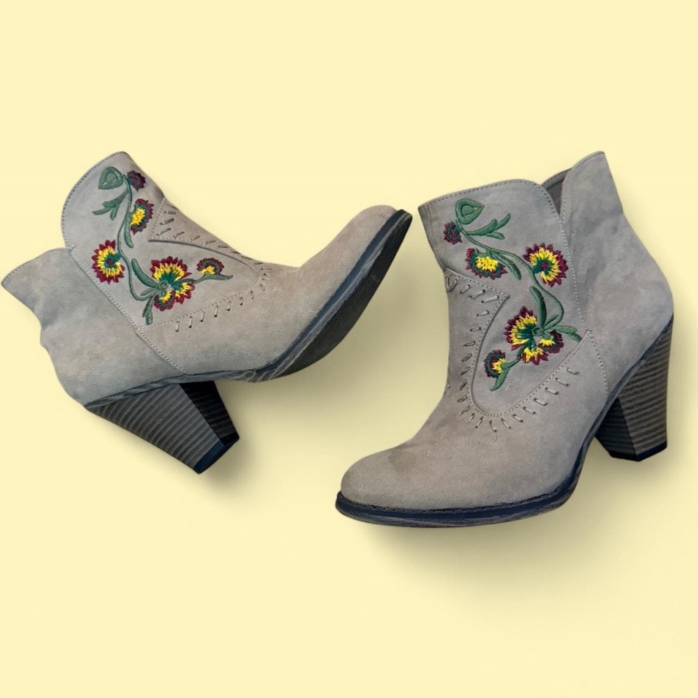 Embroidered Suede Ankle Boots -